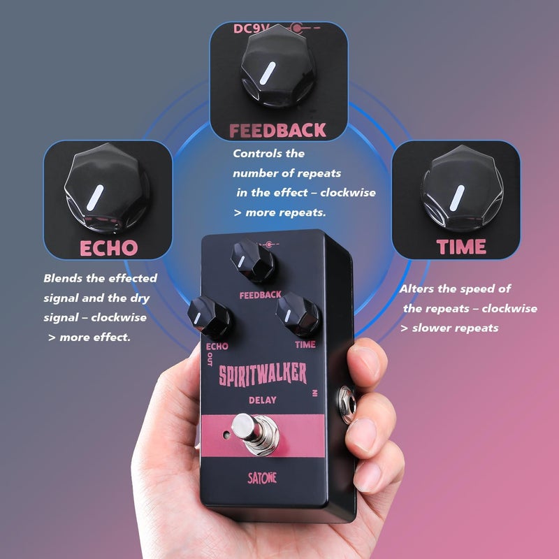 SATONE Delay Guitar Pedal,Spritwalker Electric Guitar Effect Pedal Delay DC 9V Mini Analog Delay Pedal True Bypass - Image 5